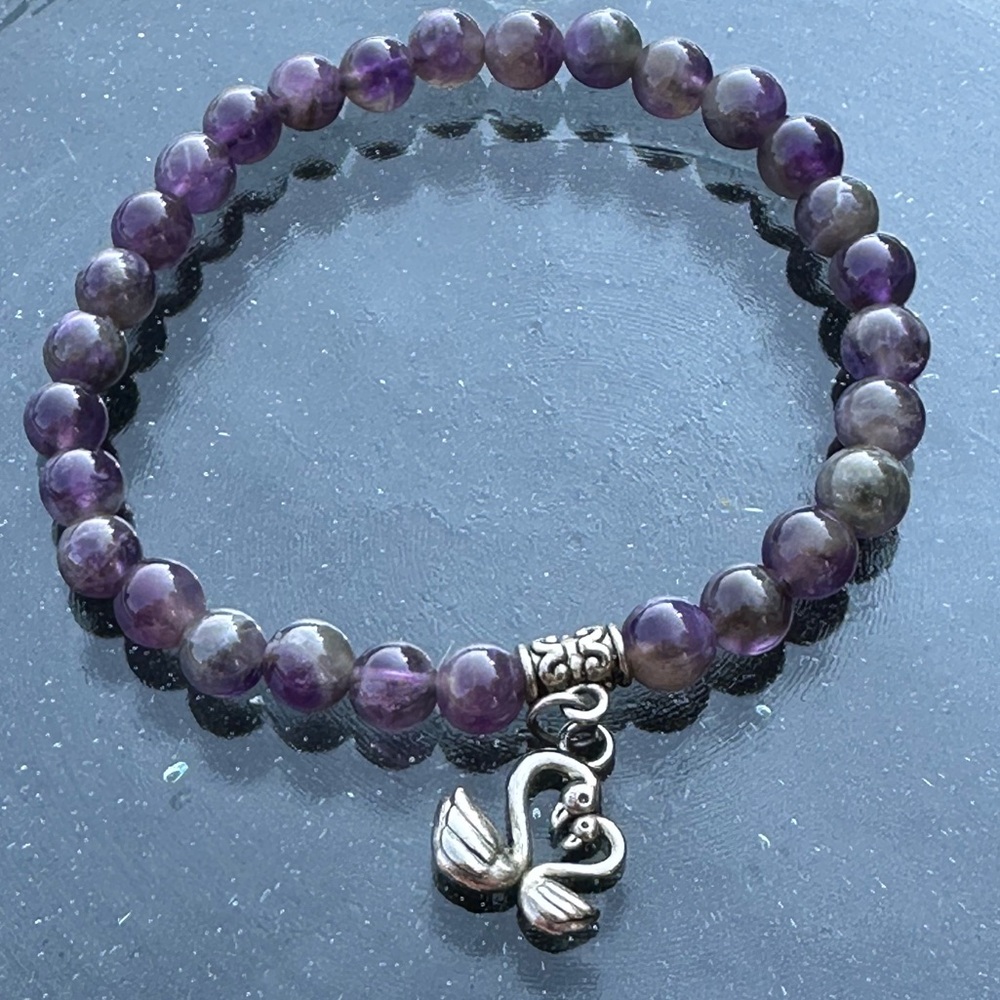 Handmade purple amethyst natural crystal gemstone beaded stretch bracelet